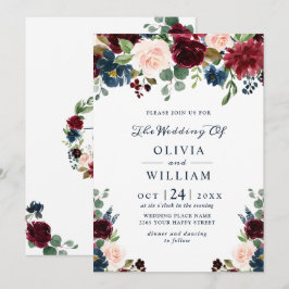 Hochzeitsfeier mit Blauer Blütenfarbe Einladung