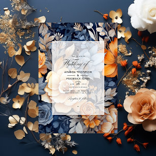Hochzeitsfeier mit Blauer Navy, Burnt Orange & Cha Einladung