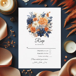 Hochzeitsfeier mit Blauer Navy, Burnt Orange & Cha RSVP Karte