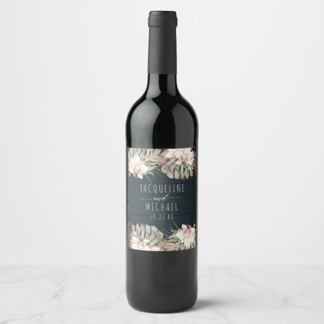 Hochzeitsfeier mit Blauer Orchidee Weinetikett (Vorderseite)