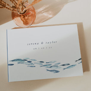 Hochzeitsfeier mit Blauer Wasserfarbe an der Küste Gästebuch