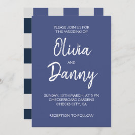 Hochzeitsfeier mit blaugrauem Schachbrett Einladung