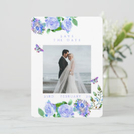 Hochzeitsfeier mit Blue Rose Ribbon Monogram Foto Save The Date