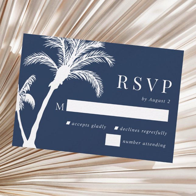 Hochzeitsfeier mit Blue Tropical Palm Tree Beach RSVP Karte (Von Creator hochgeladen)