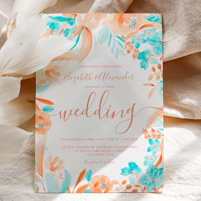 Hochzeitsfeier mit blühenden Korallen am tropische Einladung (Tropical beach blue coral floral chic wedding invitation)