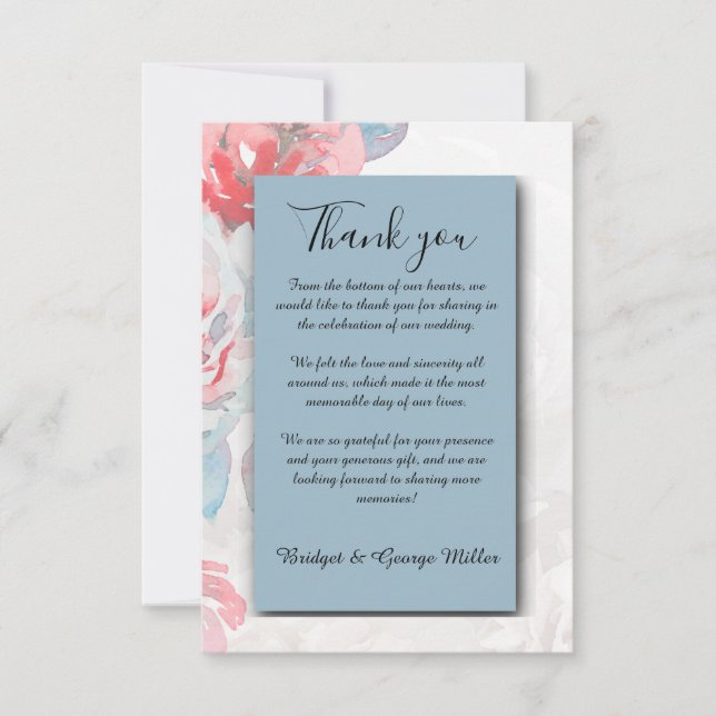 Hochzeitsfeier mit blühender Rose Dankeskarte (Vorderseite)