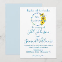 Hochzeitsfeier mit Blumen in Blau und Weiß