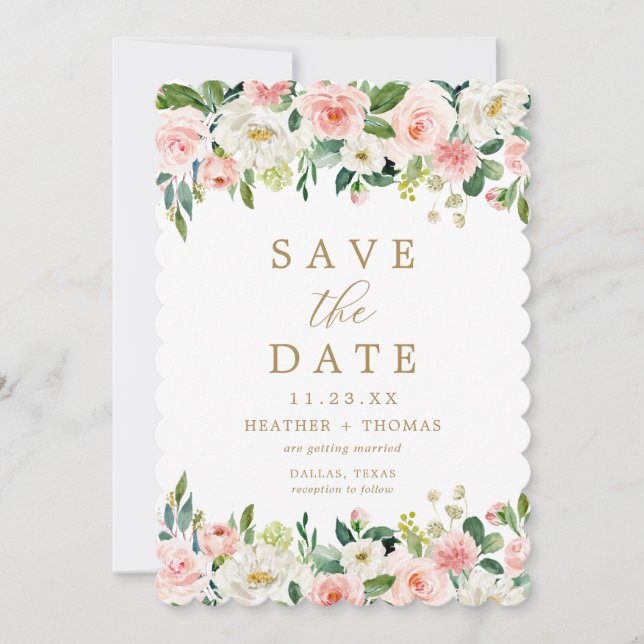 Hochzeitsfeier mit Blush Gold Floral Save The Date (Vorderseite)
