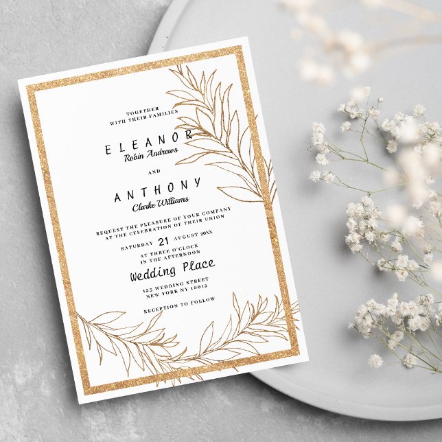 Hochzeitsfeier mit Blütenblättern aus Glitzer und  Einladung (Luxury white and gold glitter leaf floral Wedding )