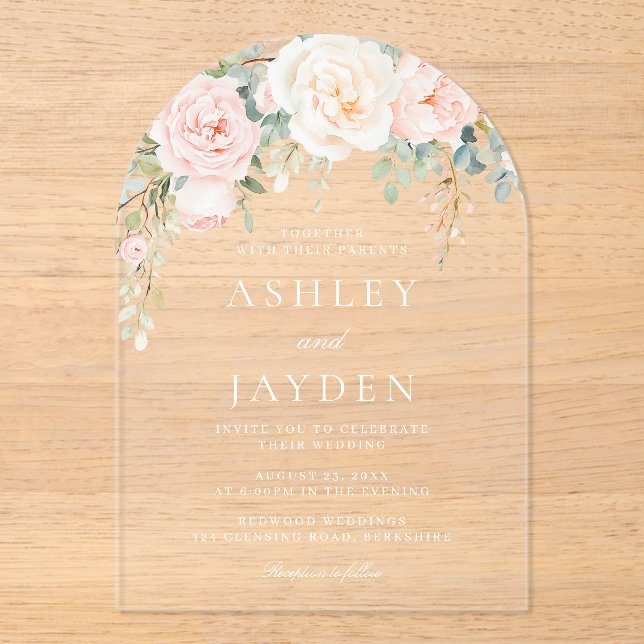 Hochzeitsfeier mit Blütenfarbe Acryleinladungen (Vorderseite)