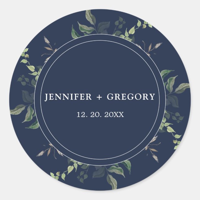 Hochzeitsfeier mit botanischer Wasserfarbe Runder Aufkleber (Vorderseite)