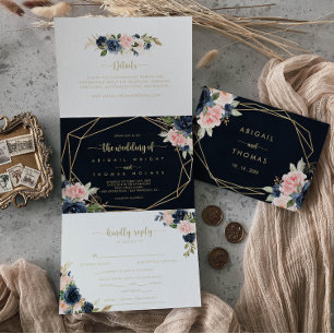 Hochzeitsfeier mit brauner Blüte Dreifach Gefaltete Einladung