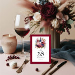 Hochzeitsfeier mit Burgund, Navy und Blush Tischnummer<br><div class="desc">Genießen Sie das elegante Dekor der Tischnummer, die mit einem edlen Tropfen zum Thema Weinverkostungen gestaltet wurde. Die Karte ist in einer Mischung aus Bordeaux, Marine und Rot gestaltet und mit verbrannter Orange dekoriert. Ideal für eine Trauung mit Weinbergen oder Wein, diese Blumenkarte führt Ihre Gäste stilvoll zu ihren Stühlen...</div>