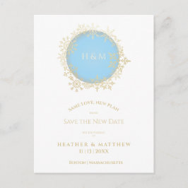 Hochzeitsfeier mit dem Blue Gold Winter Snowflake Postkarte