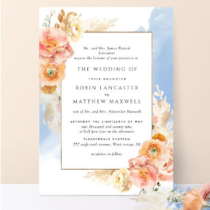 Hochzeitsfeier mit dem farbenfrohen blauen Pfirsic Einladung