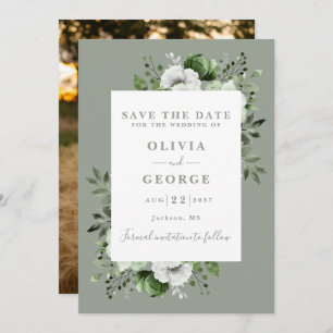 Hochzeitsfeier mit dem Foto "Sage Green Modern Wat Save The Date