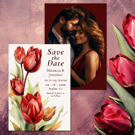 Hochzeitsfeier mit dem Foto "Watercolor Red Tulips Save The Date