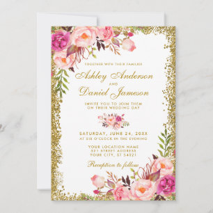 Hochzeitsfeier mit dem Glitzer "Watercolor Floral  Einladung