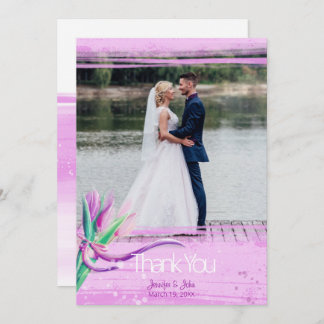 Hochzeitsfeier mit elegantem Blumenstrauß aus Tulp Dankeskarte