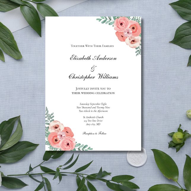 Hochzeitsfeier mit elegantem, rosafarbenem Wasser Einladung (Blush Pink Floral Greenery Watercolor Wedding invitation. Printed or Instant digital download)