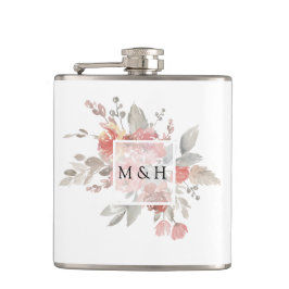 Hochzeitsfeier mit elegantem, rosafarbenem Wasser Flachmann