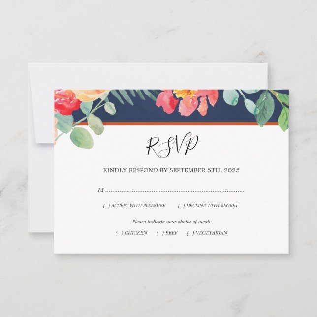 Hochzeitsfeier mit floralen Korallenkorallen RSVP Karte (Vorderseite)