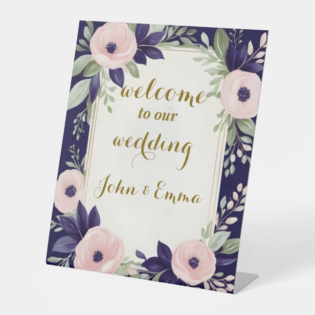 Hochzeitsfeier mit floraler Gastfreundschaft Sockelschild (Vorderseite)