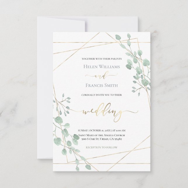 Hochzeitsfeier mit geometrischen Rahmen Einladung (Vorderseite)