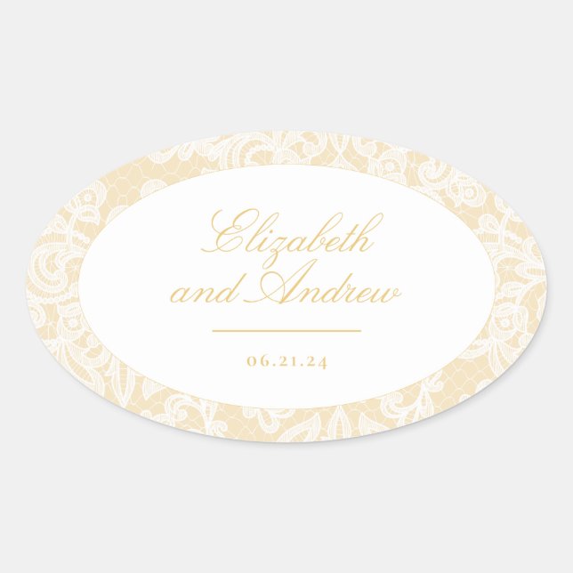 Hochzeitsfeier mit Gold Lace Ovaler Aufkleber (Vorderseite)