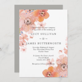 Hochzeitsfeier mit grauer Flora und Aquarellfarben Einladung