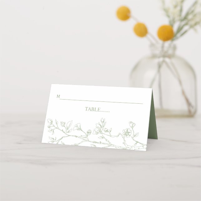 Hochzeitsfeier mit grüner Blume Platzkarte (Vorderseite)