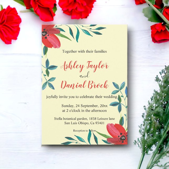 Hochzeitsfeier mit grüner Wildblume Einladung (Von Creator hochgeladen)