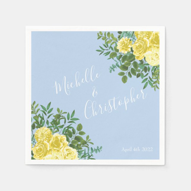 Hochzeitsfeier mit hellgelben und blauen Rose Serviette (Vorderseite)