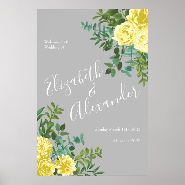 Hochzeitsfeier mit hellgelben und grauen Rose Poster (Vorne)