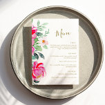 Hochzeitsfeier mit hellrosa Aquarellfarben Menükarte<br><div class="desc">Schöne rosa Blumenkarte</div>