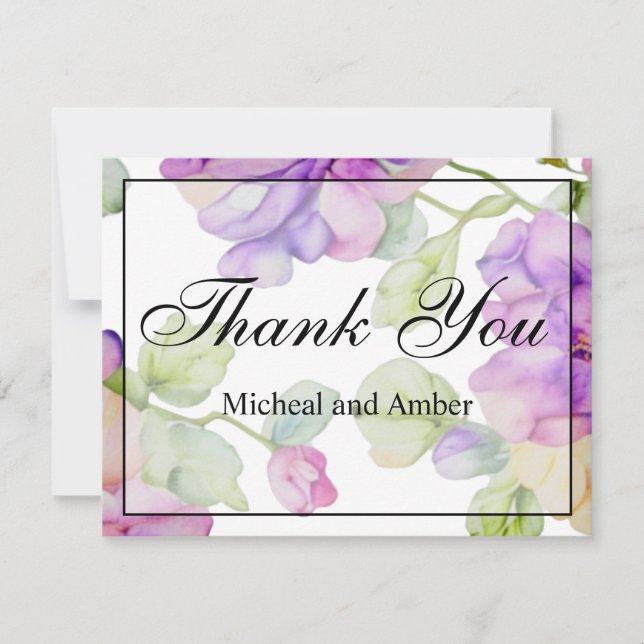 Hochzeitsfeier mit lila Aquarell in Rosa Dankeskarte (Vorderseite)