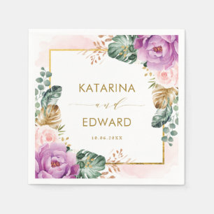 Hochzeitsfeier mit Lila tropischer Vegetation Serviette