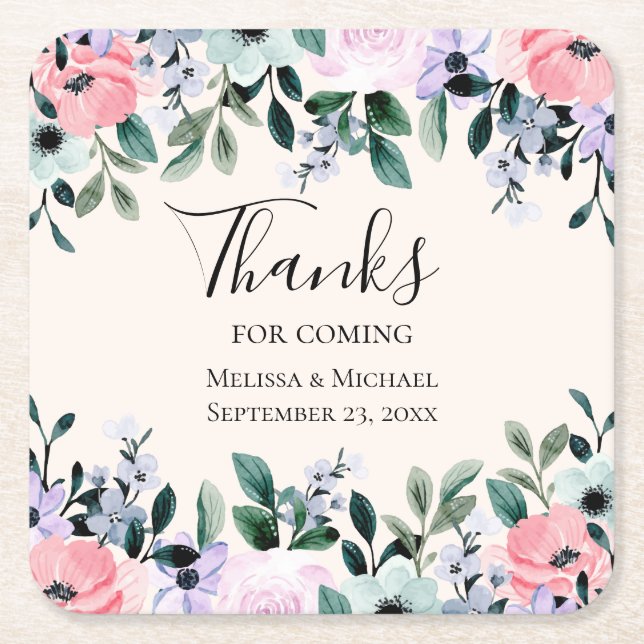 Hochzeitsfeier mit Lila und grünem Blumenwasser Rechteckiger Pappuntersetzer (Vorderseite)