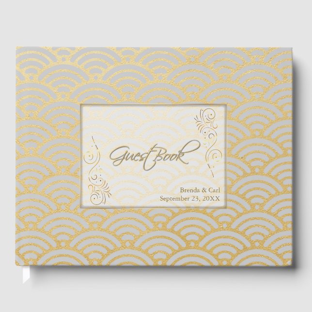 Hochzeitsfeier mit Luxus-Gold-Blüh Gästebuch (Vorderseite)