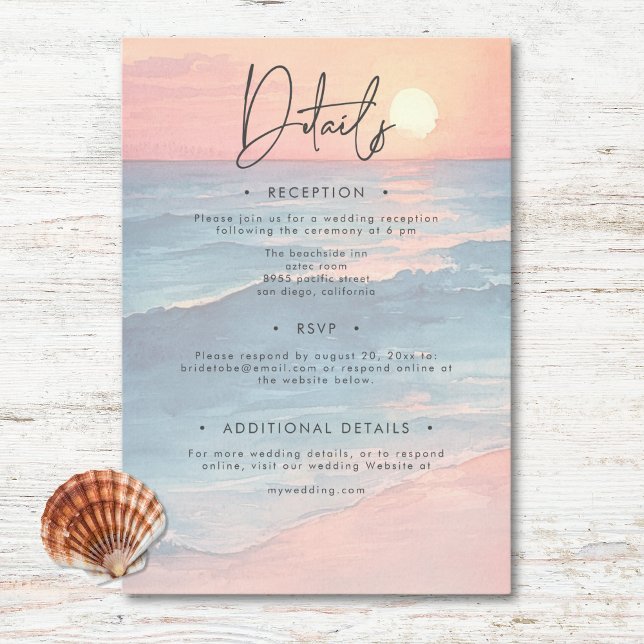 Hochzeitsfeier mit moderner Ocean Sunset Watercolo Begleitkarte (Modern Ocean Sunset Watercolor Beach Wedding Enclosure Card)