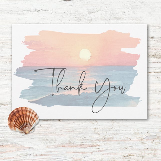 Hochzeitsfeier mit moderner Ocean Sunset Watercolo Dankeskarte (Modern Ocean Sunset Watercolor Beach Wedding Thank You Card)
