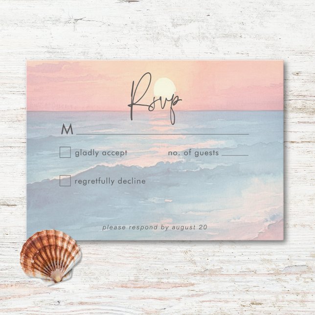 Hochzeitsfeier mit moderner Ocean Sunset Watercolo RSVP Karte (Modern Ocean Sunset Watercolor Beach Wedding RSVP Card)