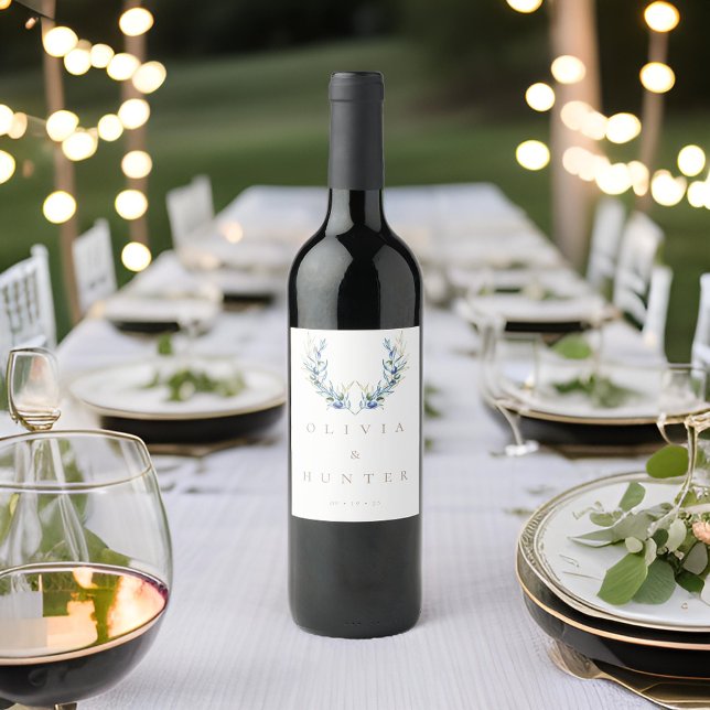 Hochzeitsfeier mit moderner Olivenbäume Weinetikett (Von Creator hochgeladen)