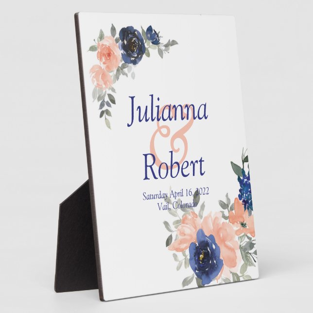 Hochzeitsfeier mit Pfirsich und Blauer Wasserfarbe Fotoplatte (Seite)