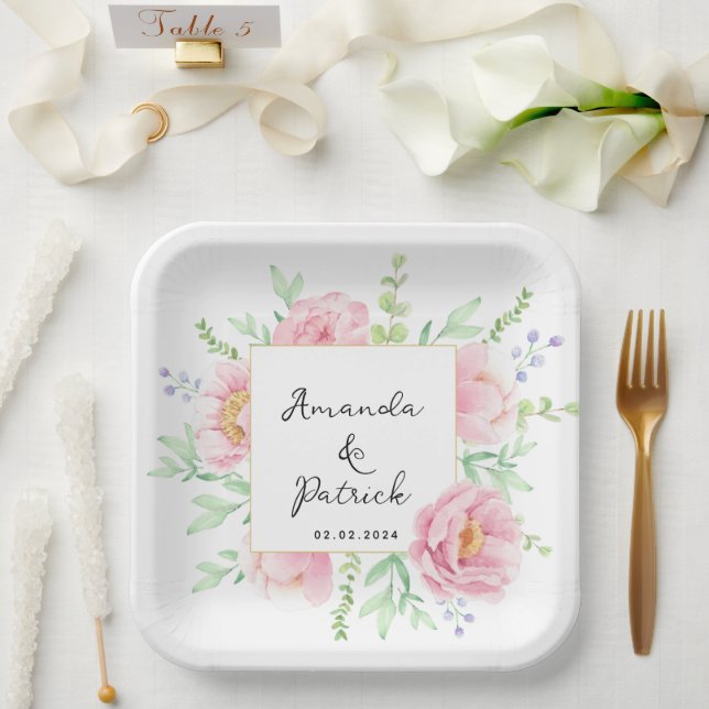 Hochzeitsfeier mit Pink-Pink-Blume Pappteller (Hochzeit)