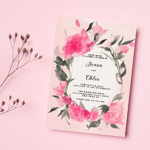 Hochzeitsfeier mit rosa Blumenmotiv Einladung