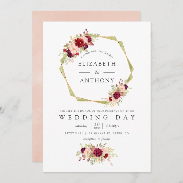 Hochzeitsfeier mit rosa-rosa geometrischen Bläsche Einladung (Vorne/Hinten)