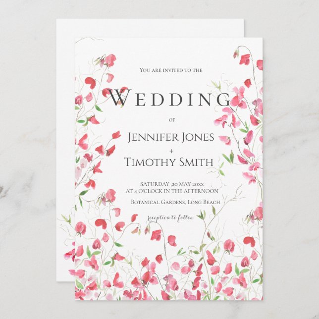 Hochzeitsfeier mit Rosa Süßersen Einladung (Vorne/Hinten)