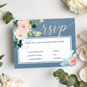 Hochzeitsfeier mit Rosa und dustig blauen Pfingste RSVP Karte