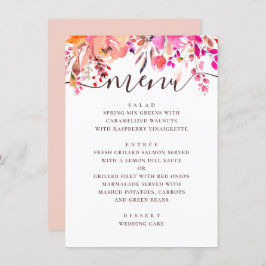 Hochzeitsfeier mit Rosa und Pfirsichblumen Menükarte